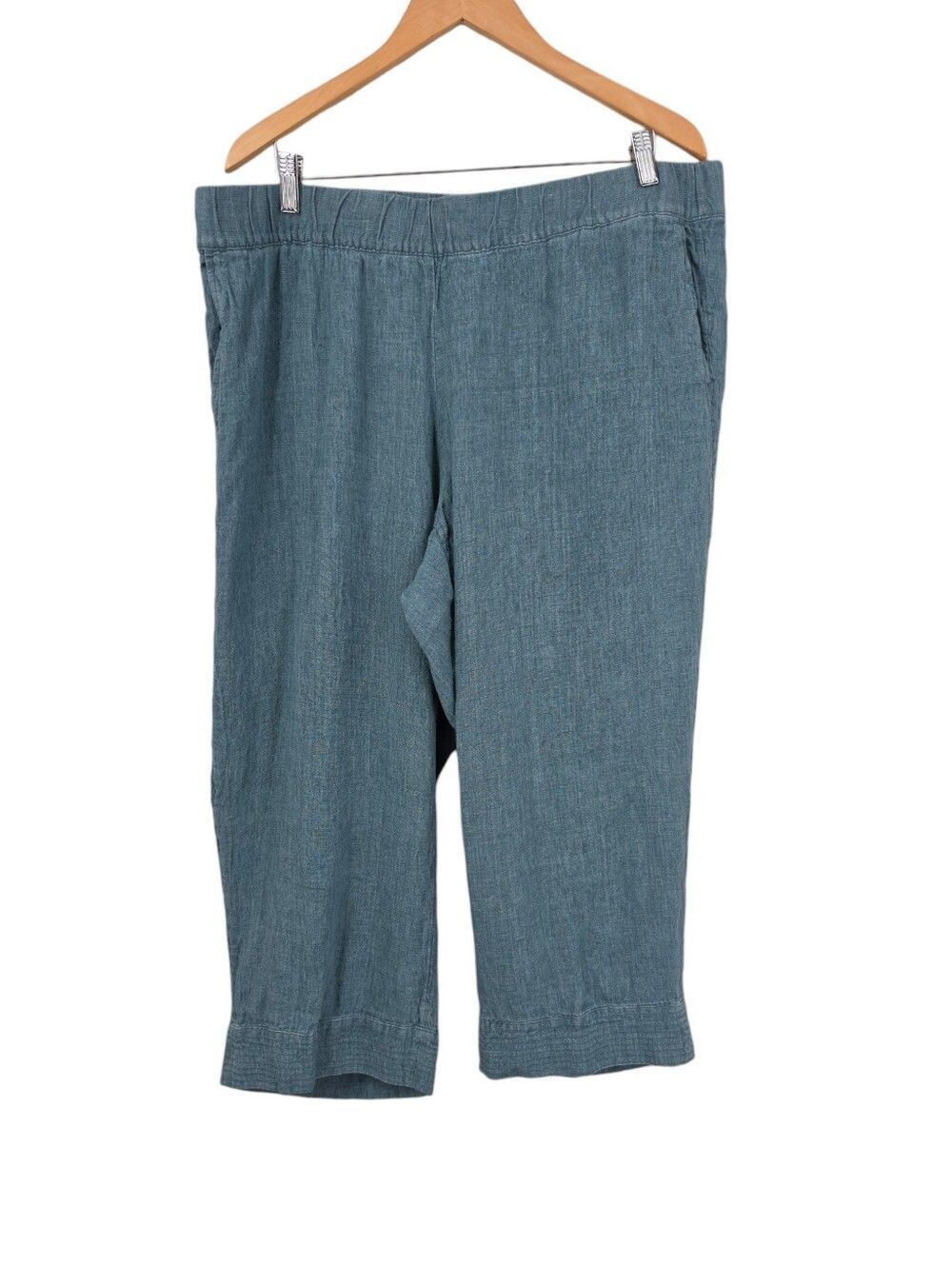 Linen J. Jill Pure Jill Blue Cropped Pants Capri Pedal Pushers Elastic Waistband